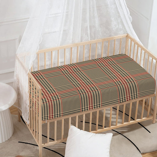 Brown Beige And Red Glen Plaid Print Baby Crib Sheet