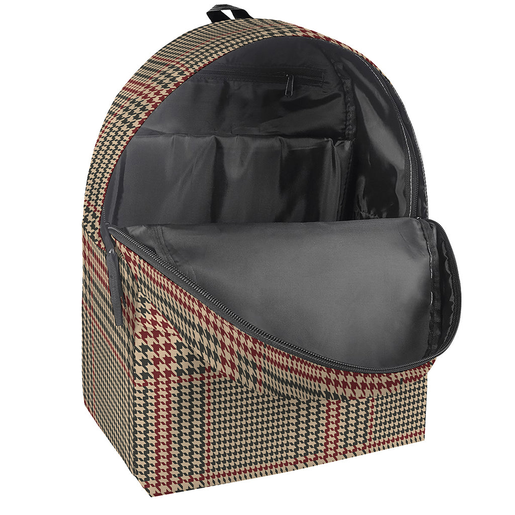 Brown Beige And Red Glen Plaid Print Backpack