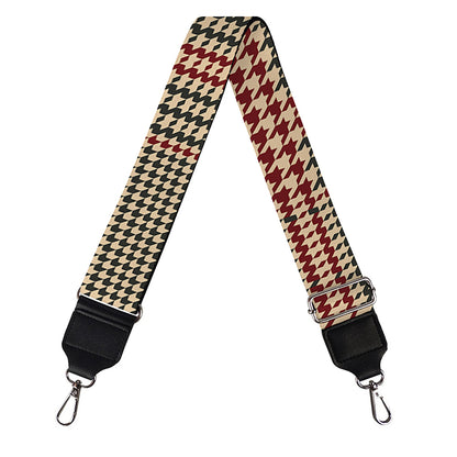 Brown Beige And Red Glen Plaid Print Bag Strap