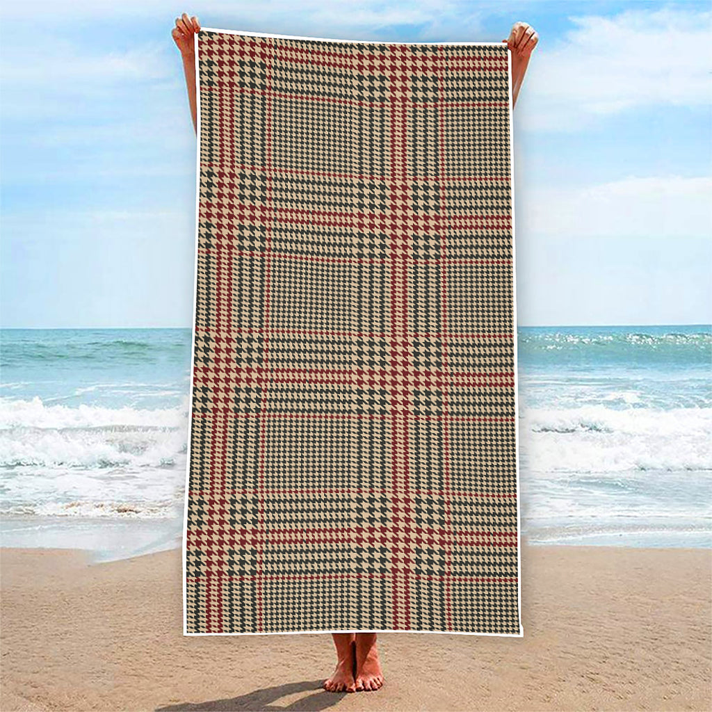 Brown Beige And Red Glen Plaid Print Beach Towel
