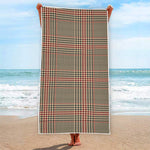 Brown Beige And Red Glen Plaid Print Beach Towel