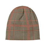 Brown Beige And Red Glen Plaid Print Beanie