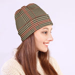 Brown Beige And Red Glen Plaid Print Beanie