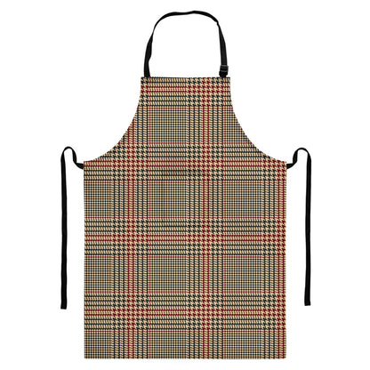 Brown Beige And Red Glen Plaid Print Bib Apron With Pocket
