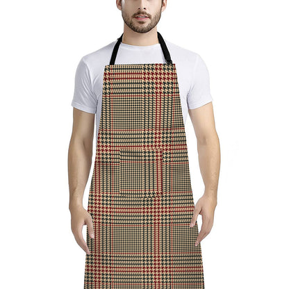 Brown Beige And Red Glen Plaid Print Bib Apron With Pocket
