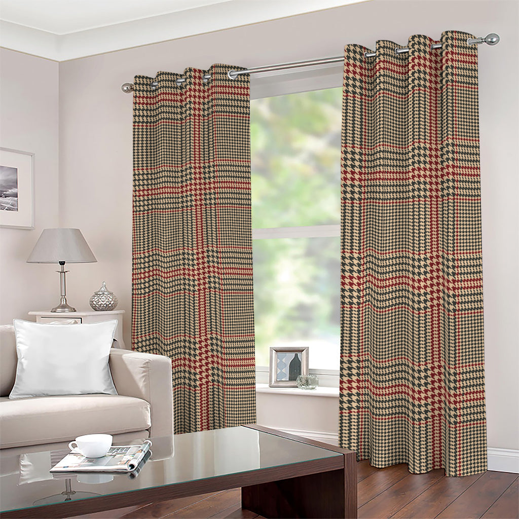 Brown Beige And Red Glen Plaid Print Blackout Grommet Curtains