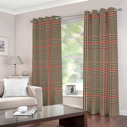Brown Beige And Red Glen Plaid Print Blackout Grommet Curtains