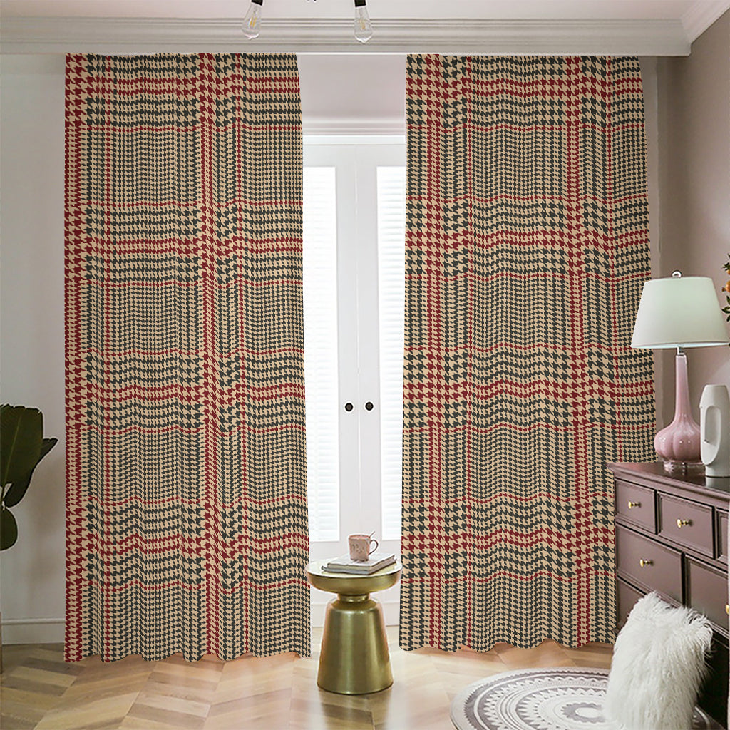 Brown Beige And Red Glen Plaid Print Blackout Pencil Pleat Curtains