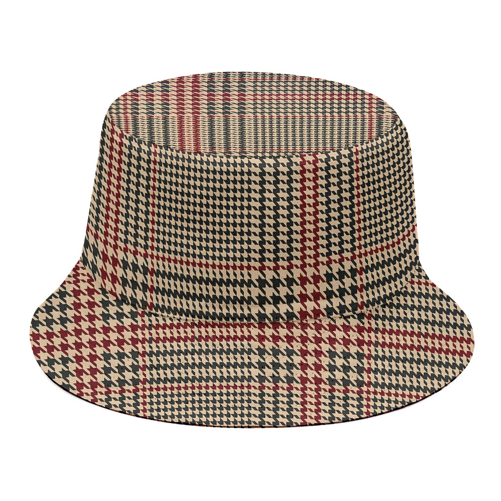 Brown Beige And Red Glen Plaid Print Bucket Hat