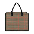 Brown Beige And Red Glen Plaid Print Canvas Tote Bag