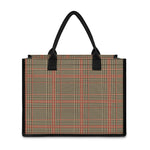Brown Beige And Red Glen Plaid Print Canvas Tote Bag