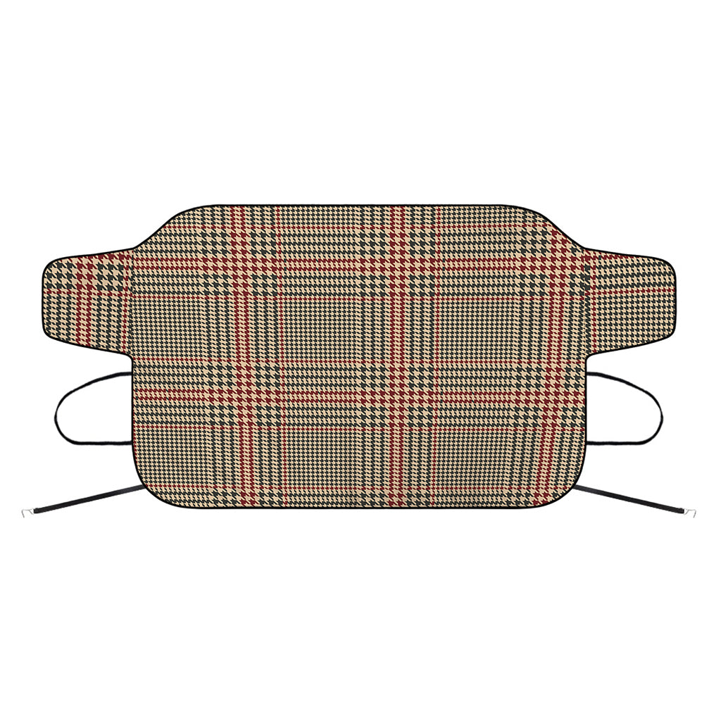 Brown Beige And Red Glen Plaid Print Car Windshield Snow Cover