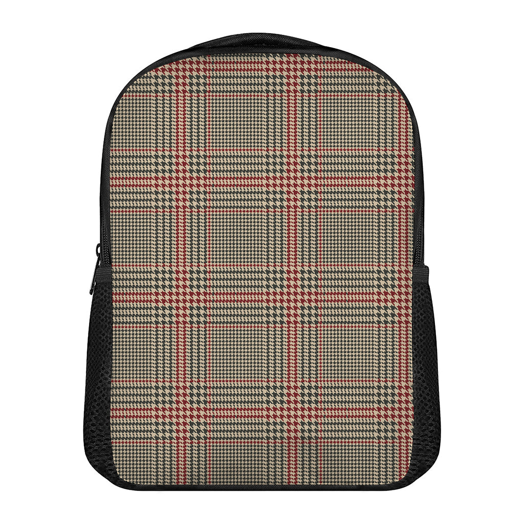 Brown Beige And Red Glen Plaid Print Casual Backpack