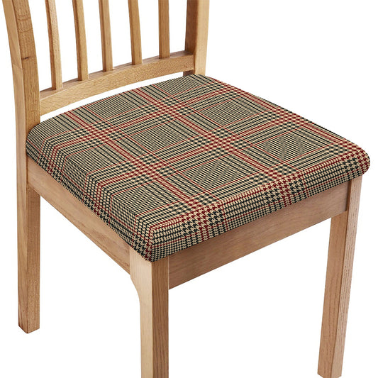 Brown Beige And Red Glen Plaid Print Chair Cushion Cover