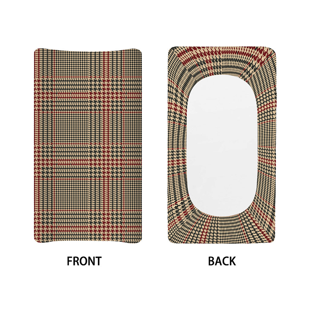Brown Beige And Red Glen Plaid Print Changing Pad Cover