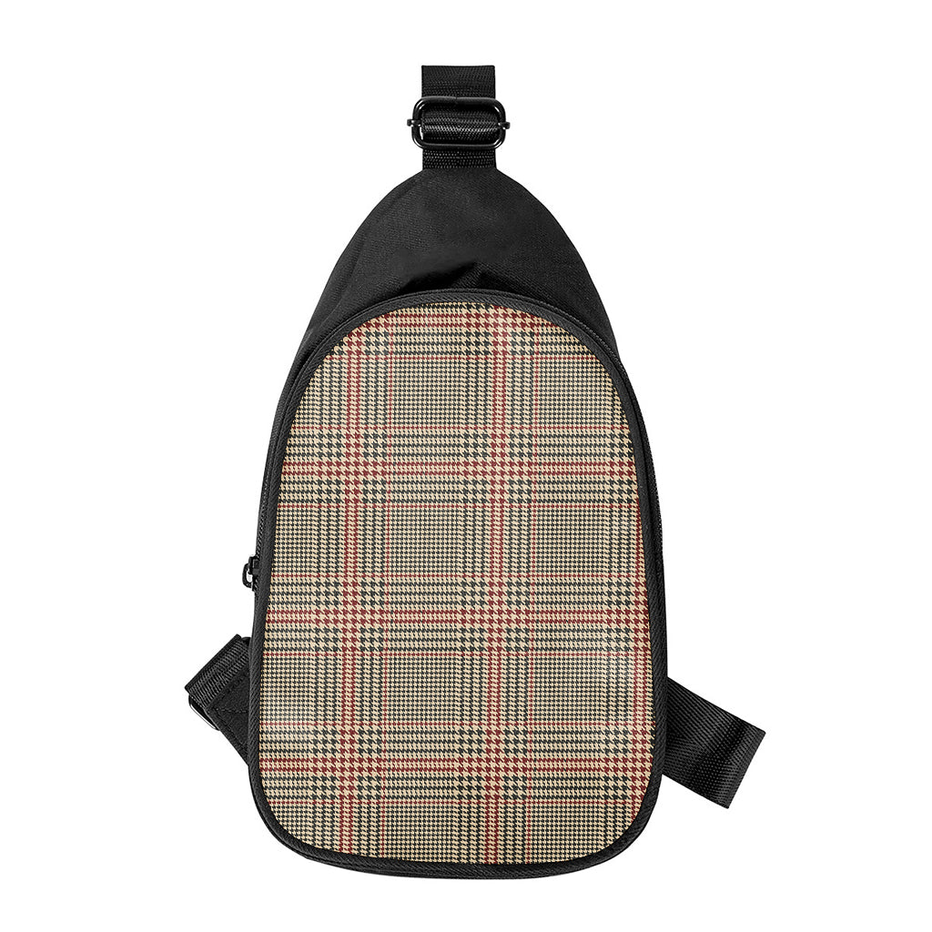 Brown Beige And Red Glen Plaid Print Chest Bag