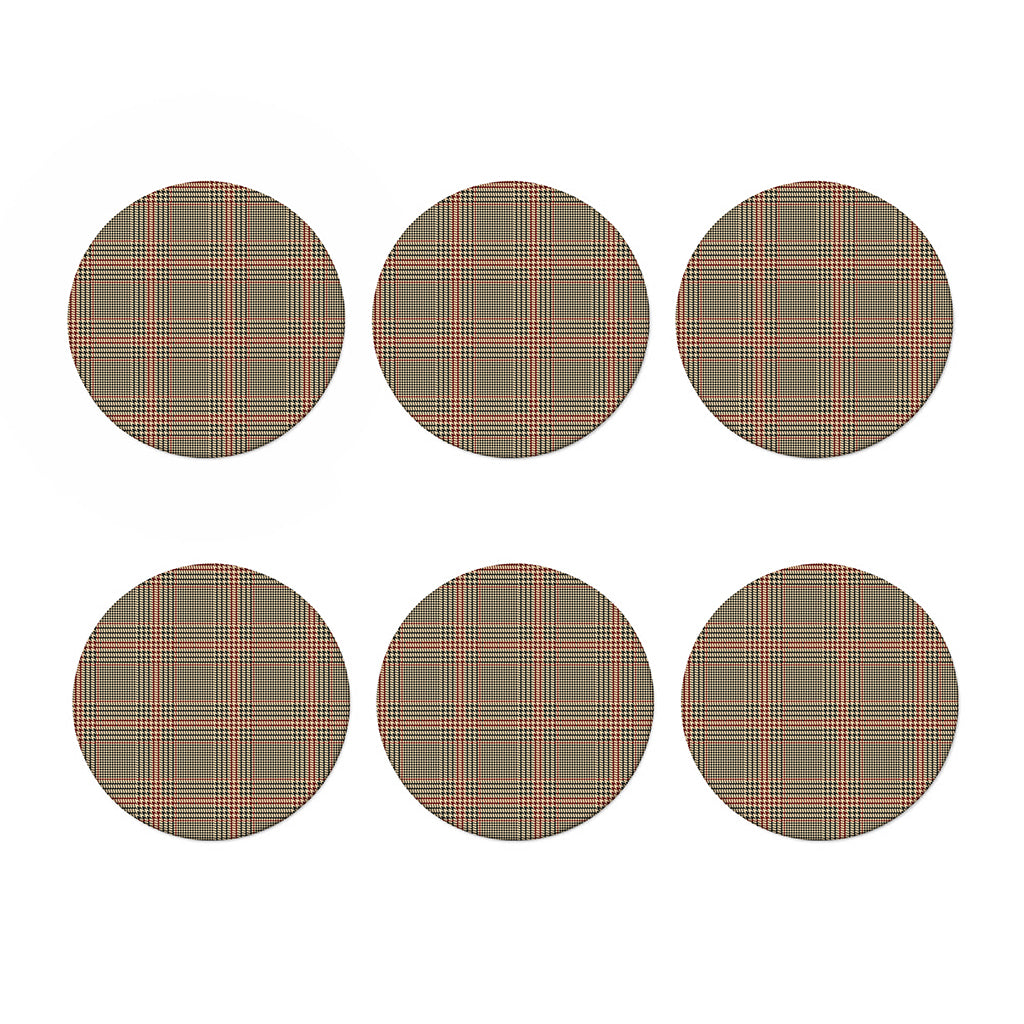 Brown Beige And Red Glen Plaid Print Coaster Set