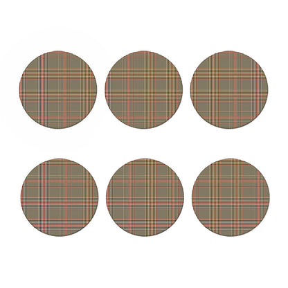 Brown Beige And Red Glen Plaid Print Coaster Set