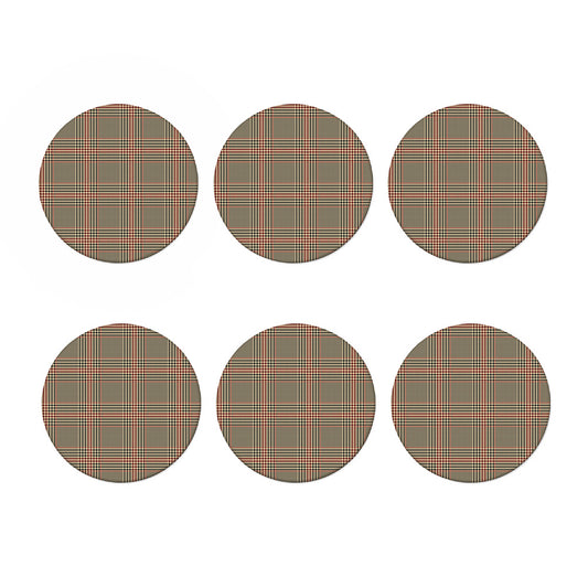 Brown Beige And Red Glen Plaid Print Coaster Set