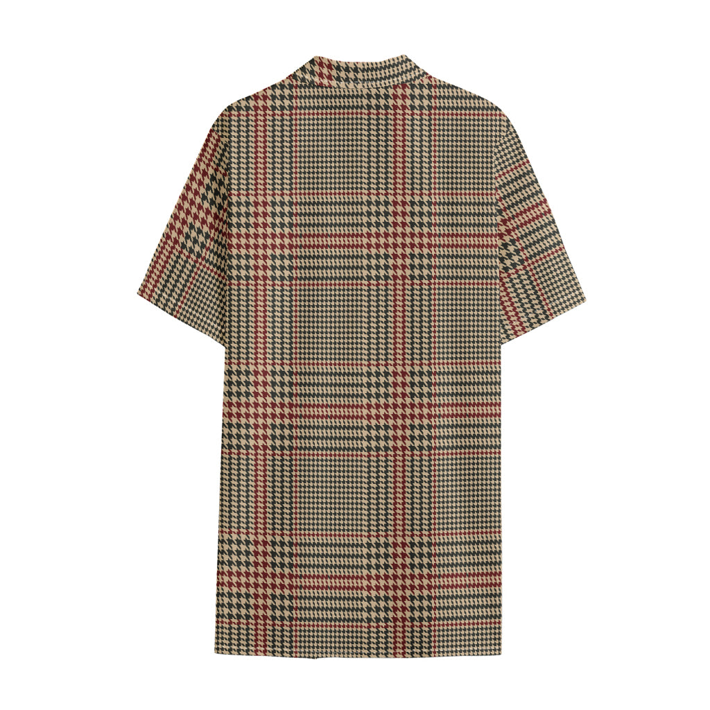 Brown Beige And Red Glen Plaid Print Cotton Hawaiian Shirt