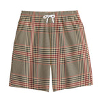 Brown Beige And Red Glen Plaid Print Cotton Shorts