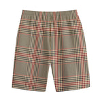 Brown Beige And Red Glen Plaid Print Cotton Shorts