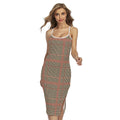 Brown Beige And Red Glen Plaid Print Cross Back Cami Dress