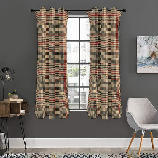 Brown Beige And Red Glen Plaid Print Curtain