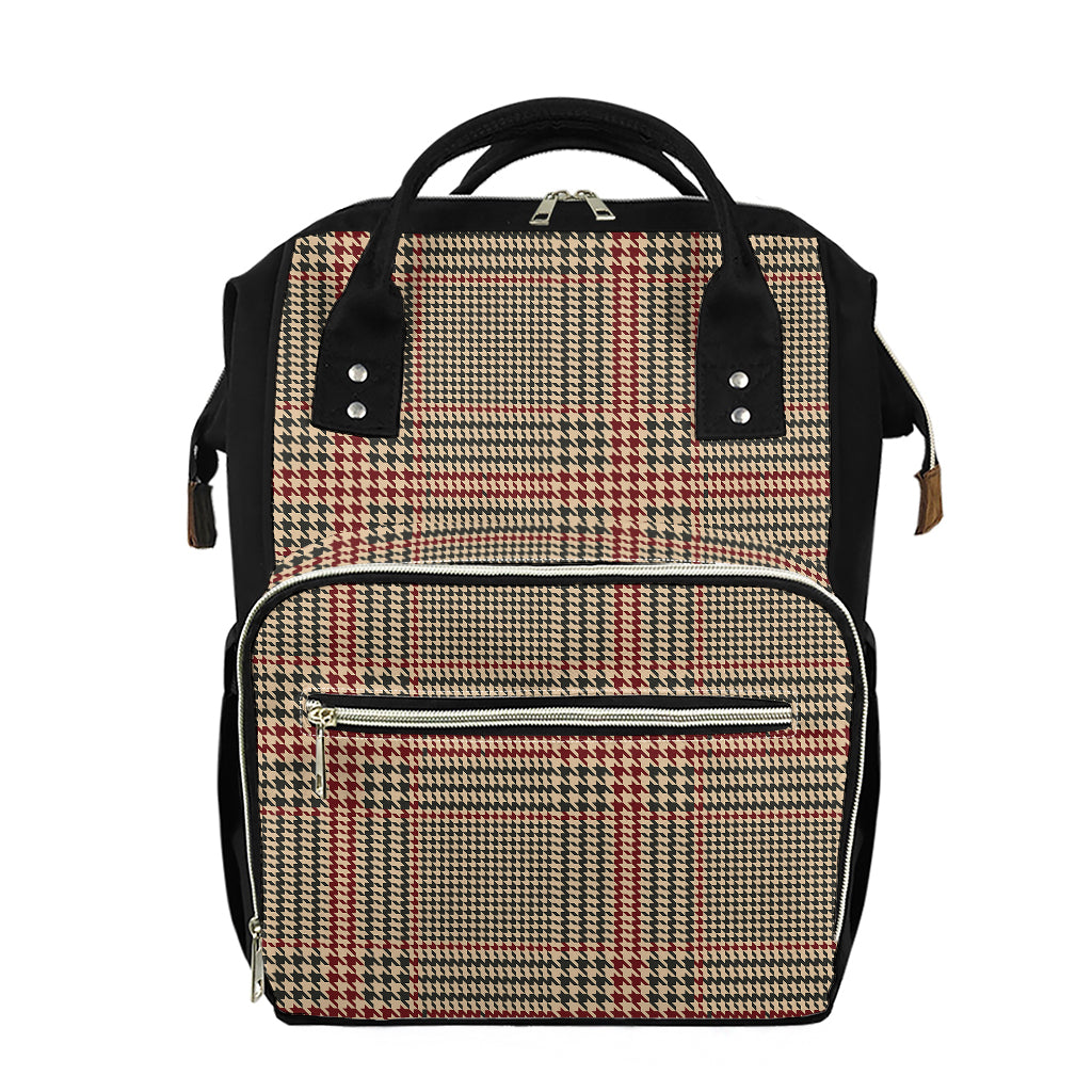 Brown Beige And Red Glen Plaid Print Diaper Bag