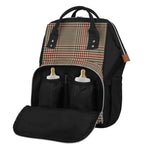 Brown Beige And Red Glen Plaid Print Diaper Bag