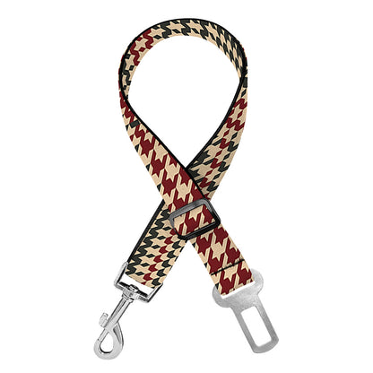 Brown Beige And Red Glen Plaid Print Dog Seat Belt