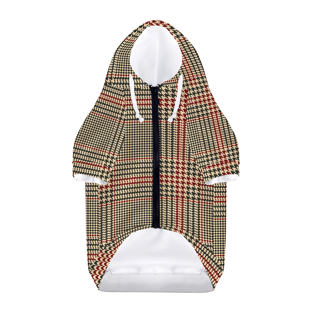 Brown Beige And Red Glen Plaid Print Dog Zip Up Hoodie