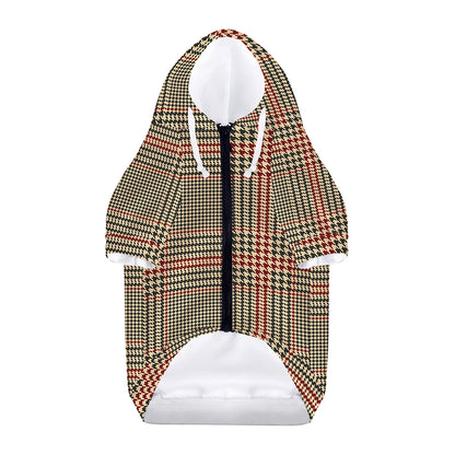 Brown Beige And Red Glen Plaid Print Dog Zip Up Hoodie