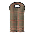 Brown Beige And Red Glen Plaid Print Double Neoprene Wine Tote