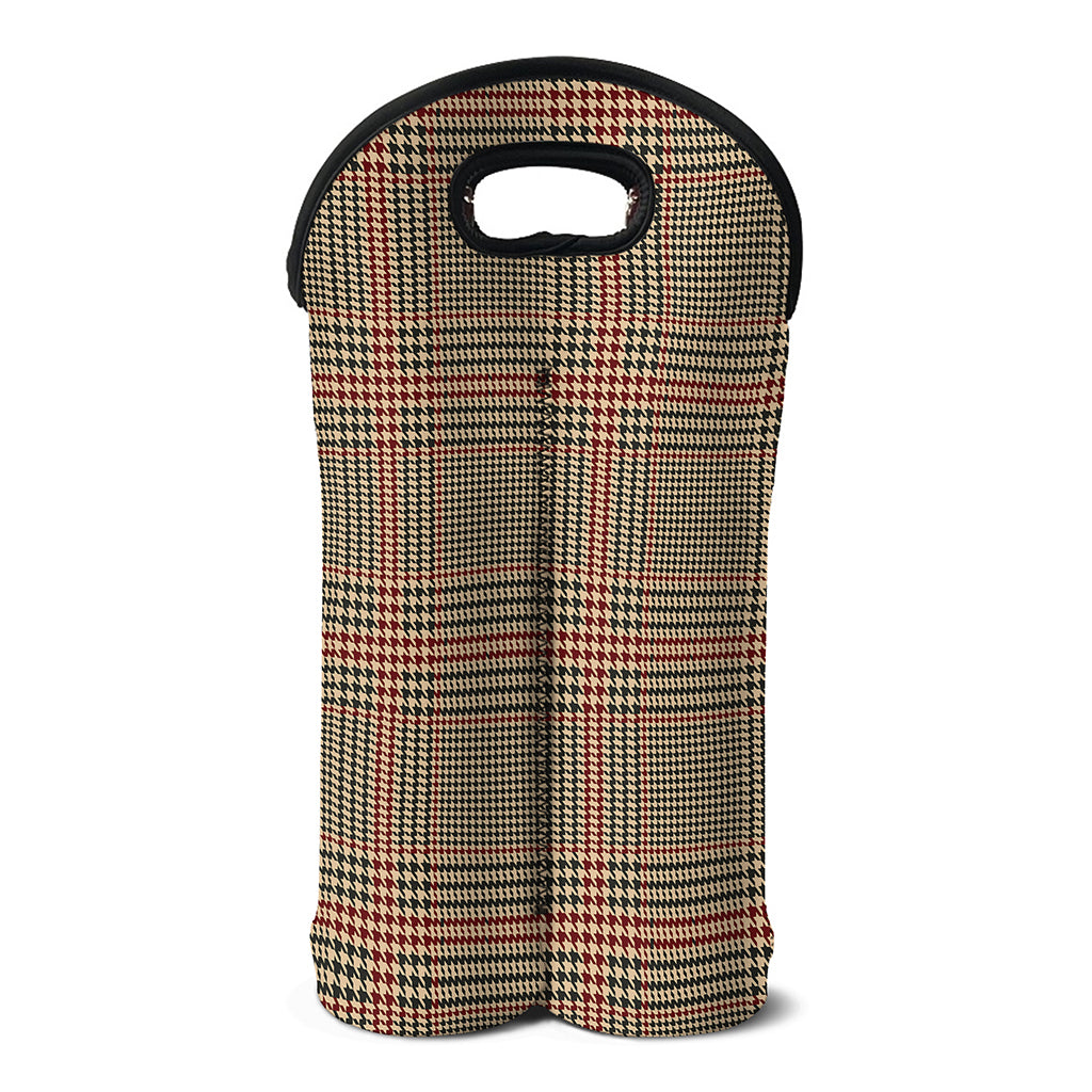 Brown Beige And Red Glen Plaid Print Double Neoprene Wine Tote