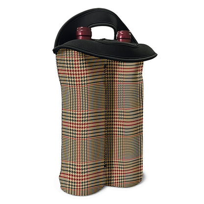 Brown Beige And Red Glen Plaid Print Double Neoprene Wine Tote