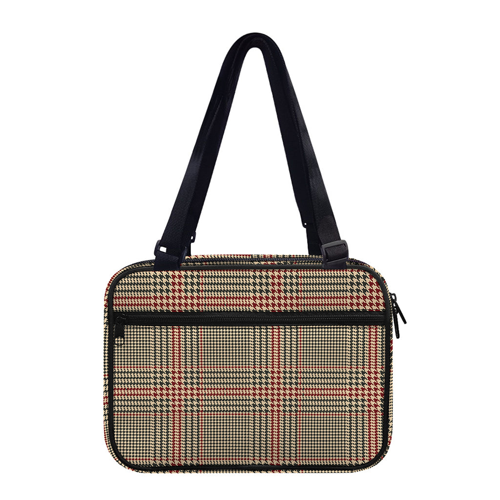 Brown Beige And Red Glen Plaid Print Double Strap Bible Bag