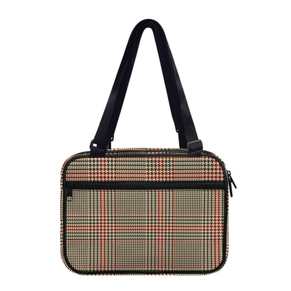 Brown Beige And Red Glen Plaid Print Double Strap Bible Bag