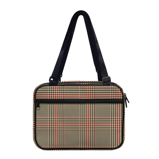 Brown Beige And Red Glen Plaid Print Double Strap Bible Bag