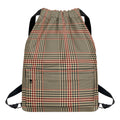 Brown Beige And Red Glen Plaid Print Drawstring Backpack