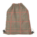 Brown Beige And Red Glen Plaid Print Drawstring Bag