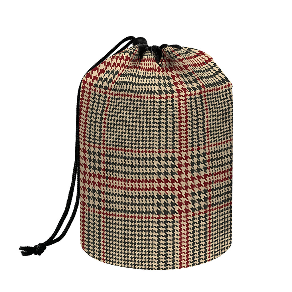 Brown Beige And Red Glen Plaid Print Drawstring Makeup Bag