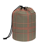 Brown Beige And Red Glen Plaid Print Drawstring Makeup Bag
