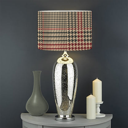 Brown Beige And Red Glen Plaid Print Drum Lamp Shade