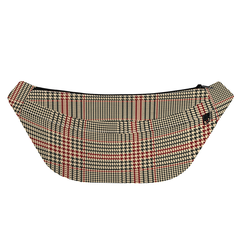 Brown Beige And Red Glen Plaid Print Fanny Pack