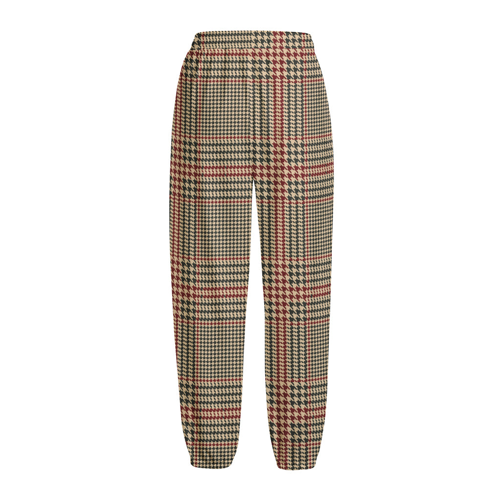 Brown Beige And Red Glen Plaid Print Fleece Lined Knit Pants