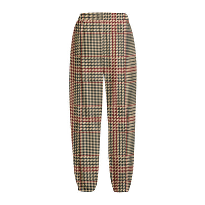 Brown Beige And Red Glen Plaid Print Fleece Lined Knit Pants