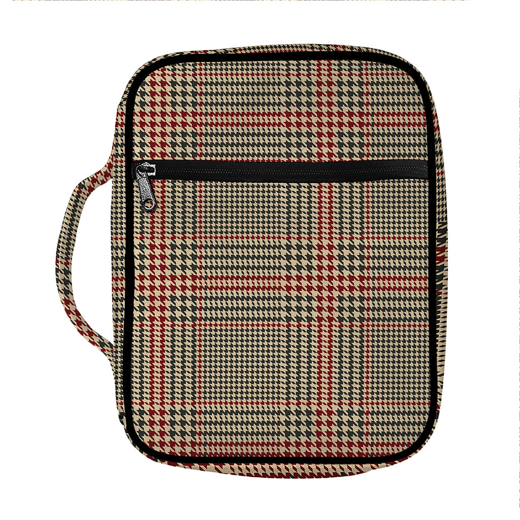 Brown Beige And Red Glen Plaid Print Front Pocket Bible Bag