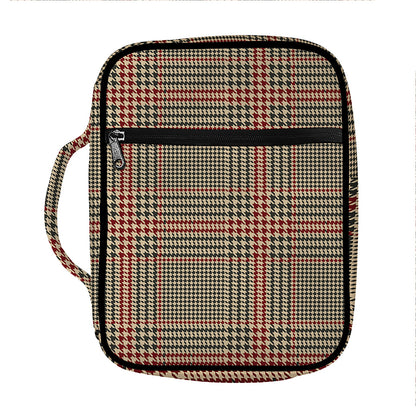 Brown Beige And Red Glen Plaid Print Front Pocket Bible Bag