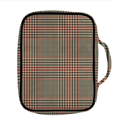 Brown Beige And Red Glen Plaid Print Front Pocket Bible Bag